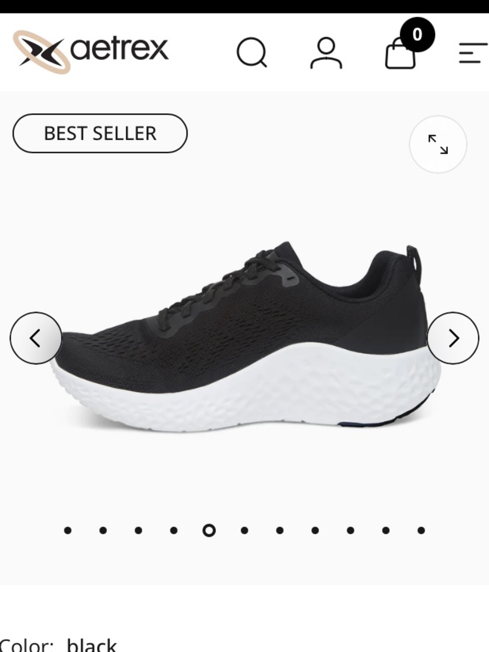 Black Orthopedic Athletic Sneaker. High arch support